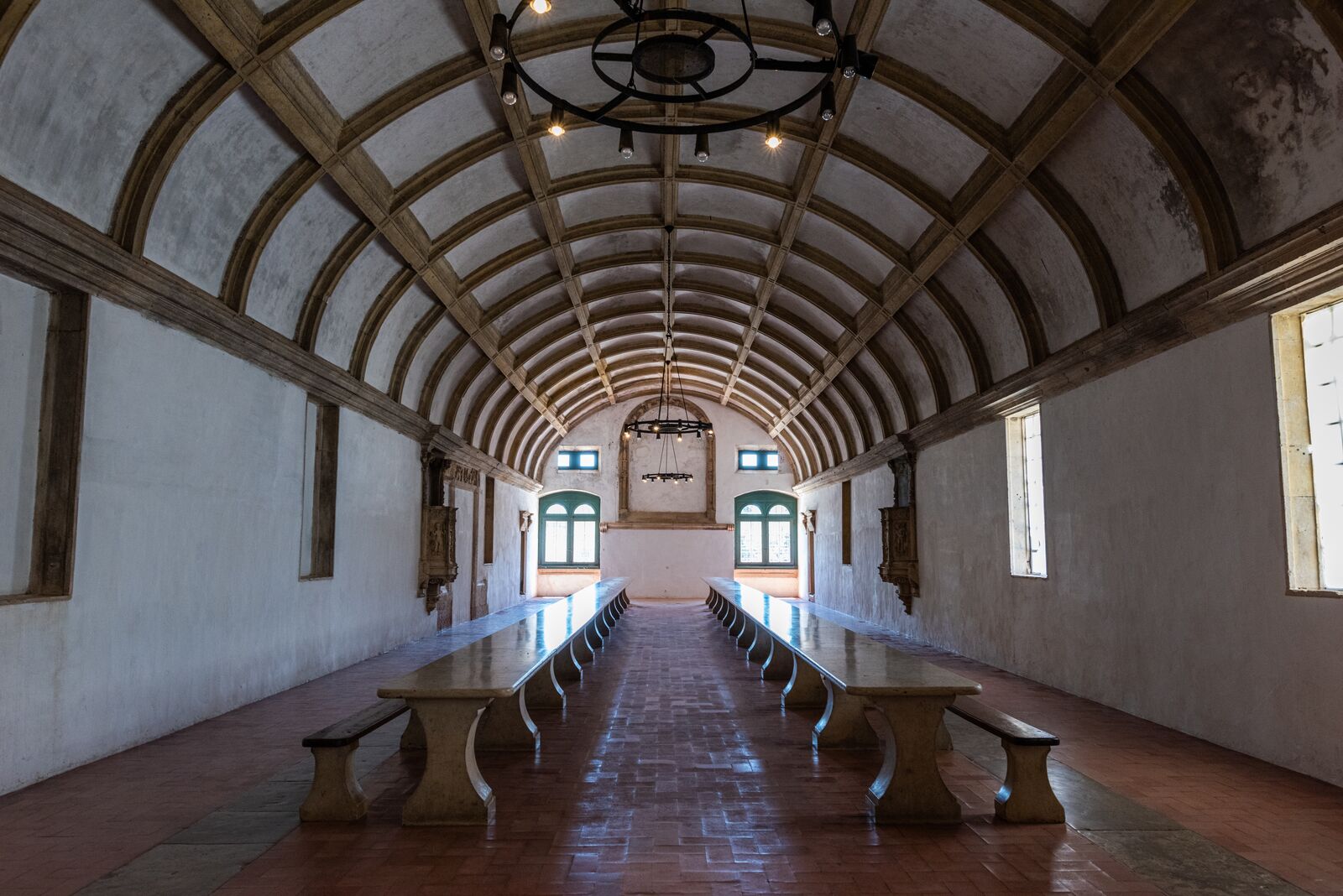 Long vaulted refectory hall